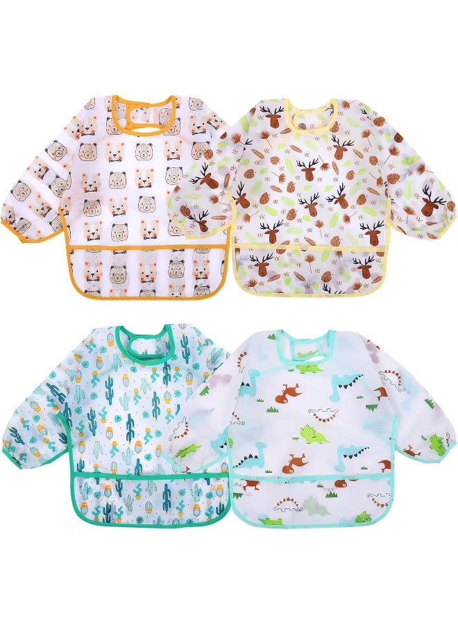 Accmor 4 Pack Long Sleeve Bibs, Baby Smock Waterproof Sleeved Bib Smock for Baby Toddler 6-36 Months - Image 1