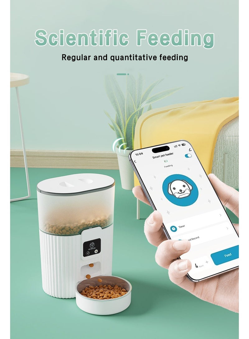 LEOKOR Automatic Cat Feeder, 2.4G WiFi Pet Feeder for Dog, Timed Cat Food Dispenser for Remote Feeding with Stainless Steel Bowl up to 10 Meals Per Day with APP (White) - Image 2