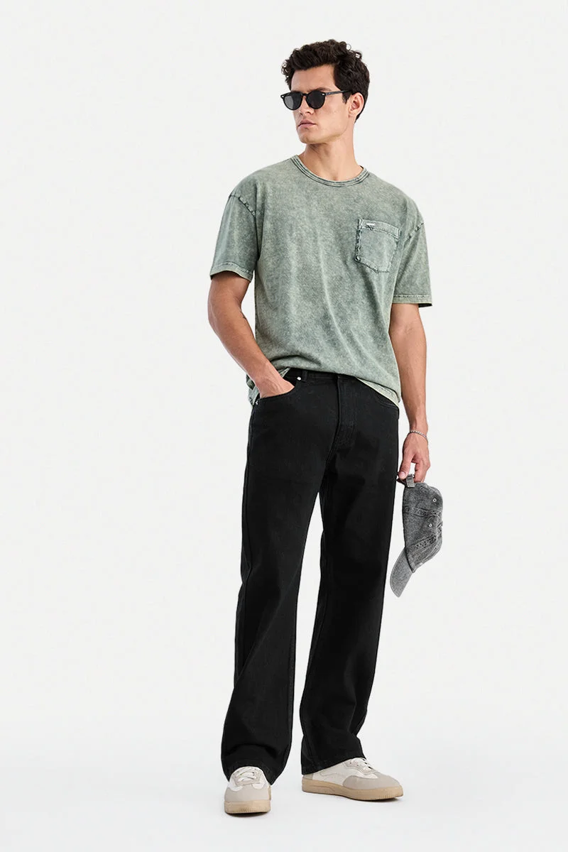 سنيتش Black Solid Straight Fit Casual Jeans