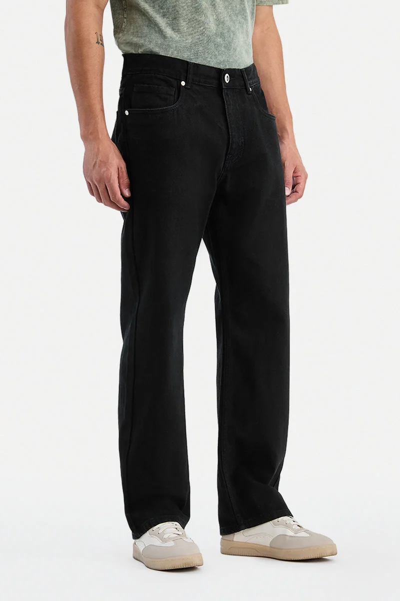 SNITCH Black Black Solid Straight Fit Casual Jeans for Men | Best Price UAE