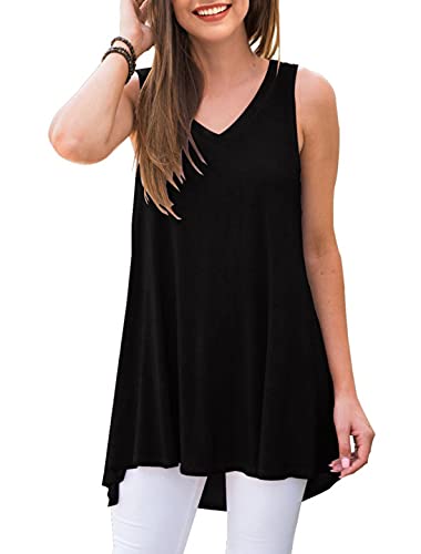 AWULIFFAN Women's Summer Sleeveless V-Neck T-Shirt Tunic Tops Blouse Shirts (Black,Small) - Image 1