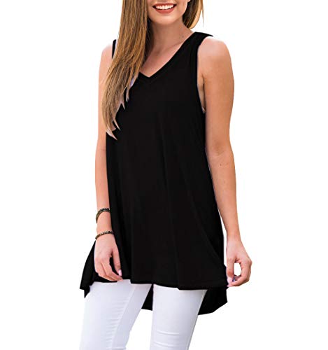 AWULIFFAN Women's Summer Sleeveless V-Neck T-Shirt Tunic Tops Blouse Shirts (Black,Small) - Image 2