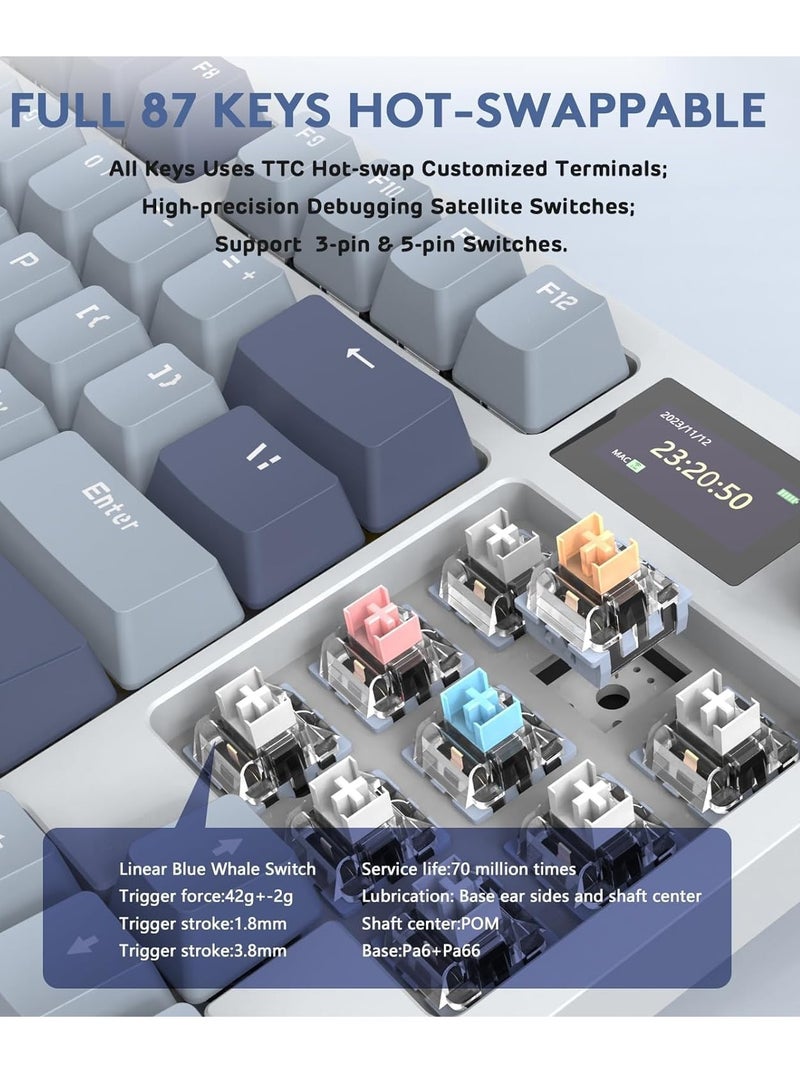 Attack Shark K86 RGB Wireless Gasket Mechanical Keyboard,Triple Mode Bluetooth5.0/2.4G/USB-C 87 Keys Hot Swappable Gaming Keyboard, 4000 mAh Battery 1.2'' HD OLED Display Volume Rotary Button for Games and Work - Image 3