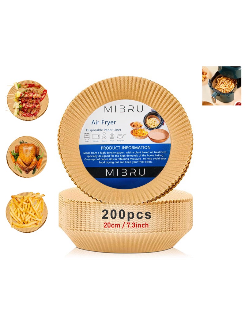 MIBRU - Air Fryer Disposable Paper Liner , Cooking Paper for Air Fryer, Non-Stick Air Fryer Liners, Baking Paper for Air Fryer Oil-proof, Food Grade Parchment for Baking Roasting Microwave (200pcs) - Image 1