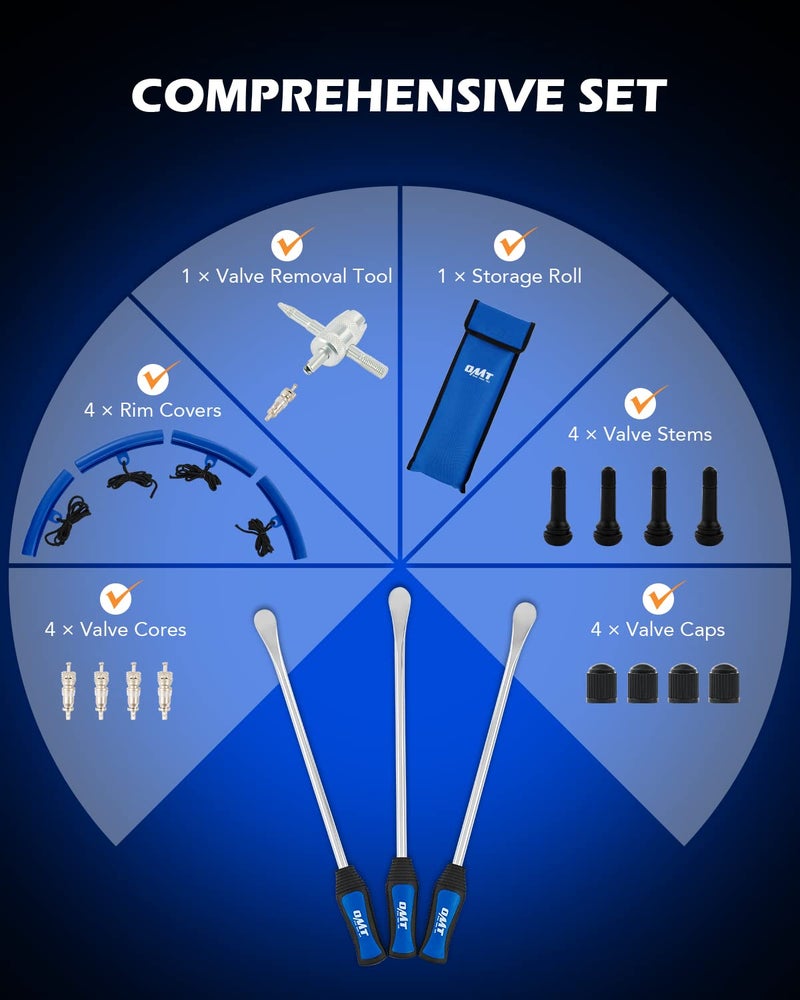 Orion Motor Tech 14.5" Tire Spoon Kit, 20pc Tire Changing Tool for Motorcycle Dirt Bike Lawn Tractor Bicycle, Motorcycle Tire Changer Tire Removal Tool with 4pc Rim Covers Valve Tool Valve Cores - Image 2
