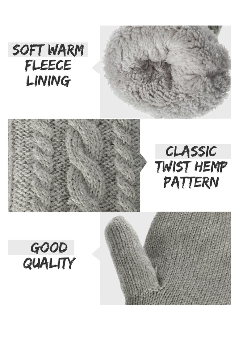 Warm Winter Mittens for Women 3 Pairs Fleece Lined Cozy Crochet Knit Gloves Cold Weather Accessories Black White Grey - Image 2