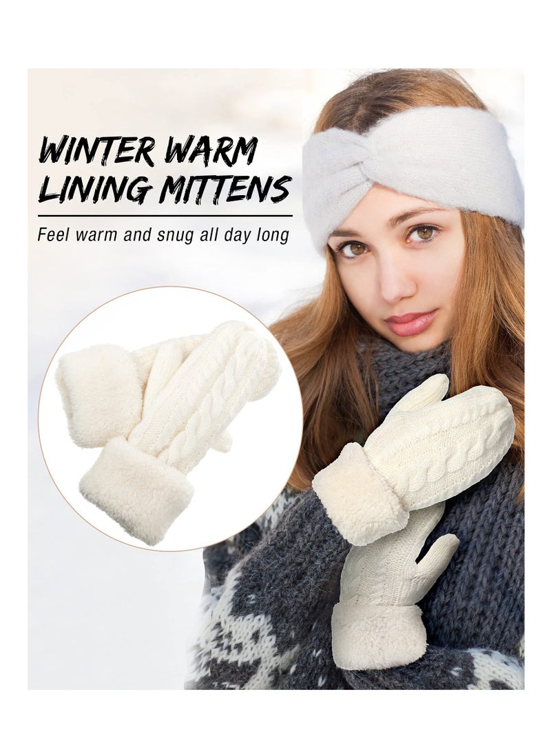 Warm Winter Mittens for Women 3 Pairs Fleece Lined Cozy Crochet Knit Gloves Cold Weather Accessories Black White Grey - Image 4