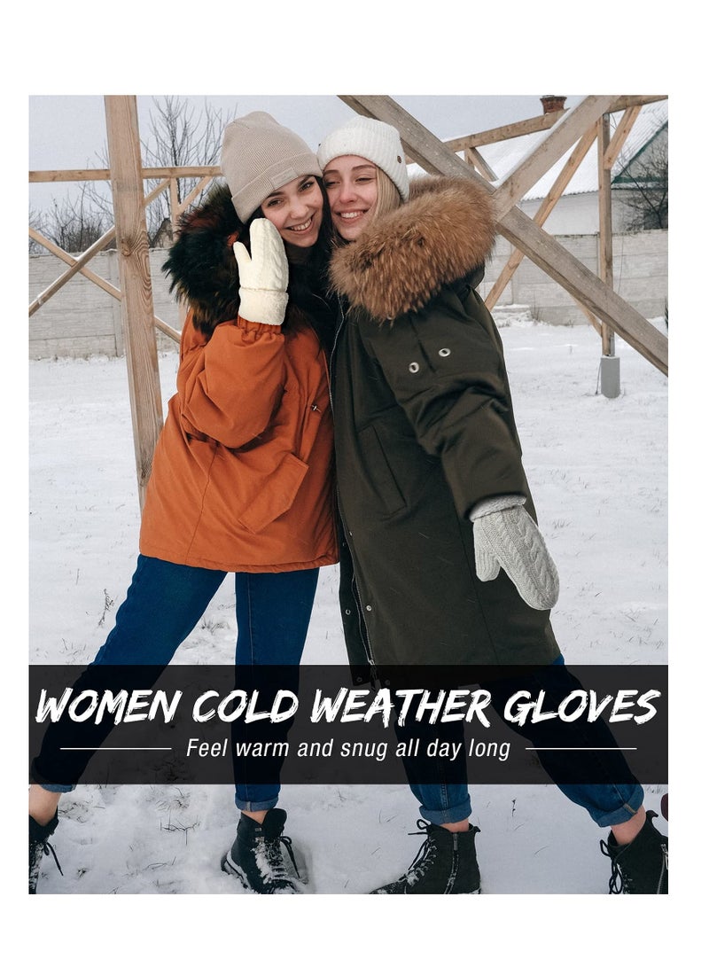 Warm Winter Mittens for Women 3 Pairs Fleece Lined Cozy Crochet Knit Gloves Cold Weather Accessories Black White Grey - Image 5