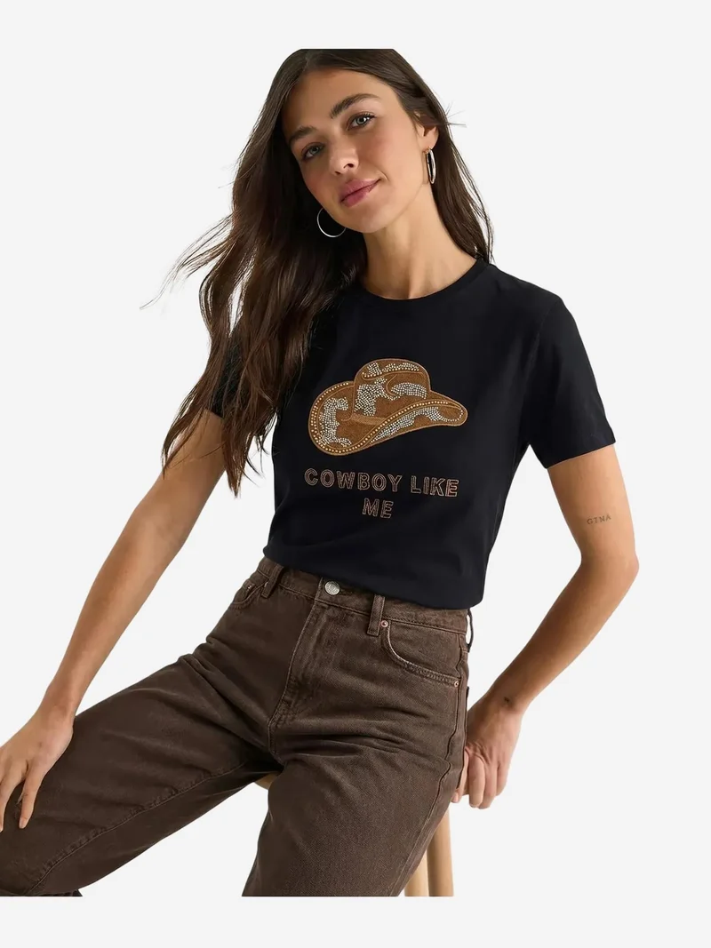 بيانكو لوتشي LUCCI Embroidered Crew Neck Cotton T-Shirt