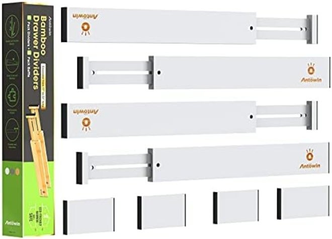 ANTOWIN Bamboo Drawer Dividers Organizers, Drawer Separators Splitter,17-22 inches Long Adjustable Spring-loaded Organizer for Large Utensil, Clothes, Tools Drawers(yellow)