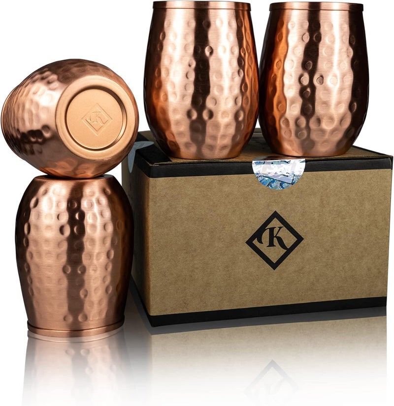 Kosdeg Copper Cups - 12 Oz set of 4 - A Unique Way To Enjoy Wine - The Perfect Pure Copper Tumbler for Water - Copper Drinking Cups Better Than Glasses or Plastic - Moscow Mule Copper Cup For Drinking - Image 1