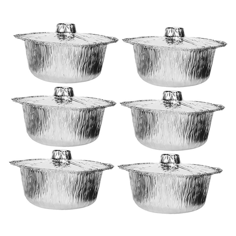 6 قطع من أواني الألمنيوم القابلة للاستخدام مرة واحدة بأغطية للشواء والخبز والاستخدام الخارجي، حاويات طهي من القصدير قابلة لإعادة التدوير للمحار. - Image 2