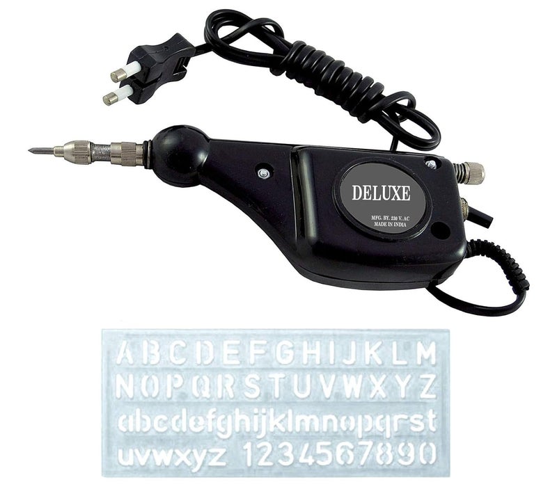 ISC Electric Engraving Machine – Heavy-Duty Engraving Tool with Carbide Tip & Alphabet/Number Stencil – Engraves on Metal, Wood, Leather, Plastic & More - Image 1