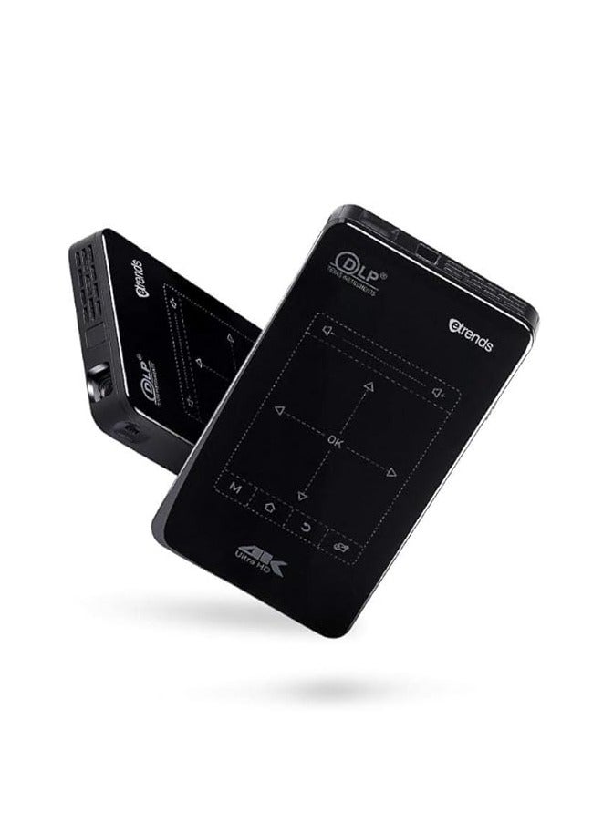 Etrends DLP Android Mini Projector D7 RAM 2GB / ROM 16GB With Built-in WiFi Bluetooth 4K HDMI Projector - Black - Image 1