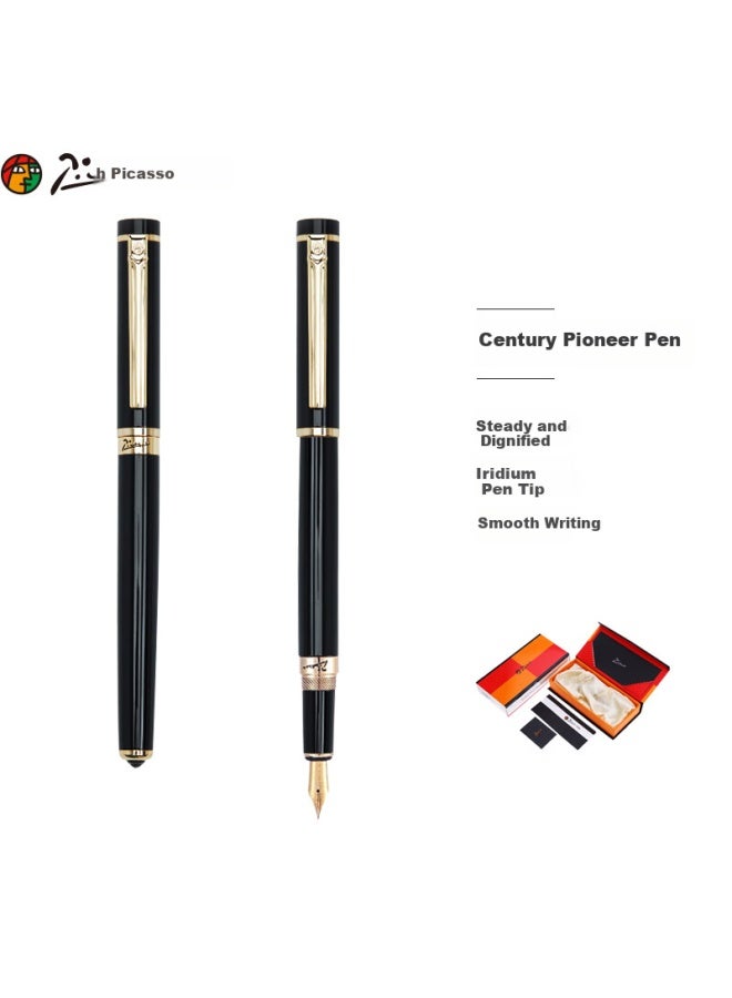 Pimio Stainless Steel Pen Signature Pen Business Office Gift Adult Student Calligraphy Pen Male Female Graduation Gift Iridium Gold Ink Pen Century Pioneer Series 908 Glossy Black - Image 1