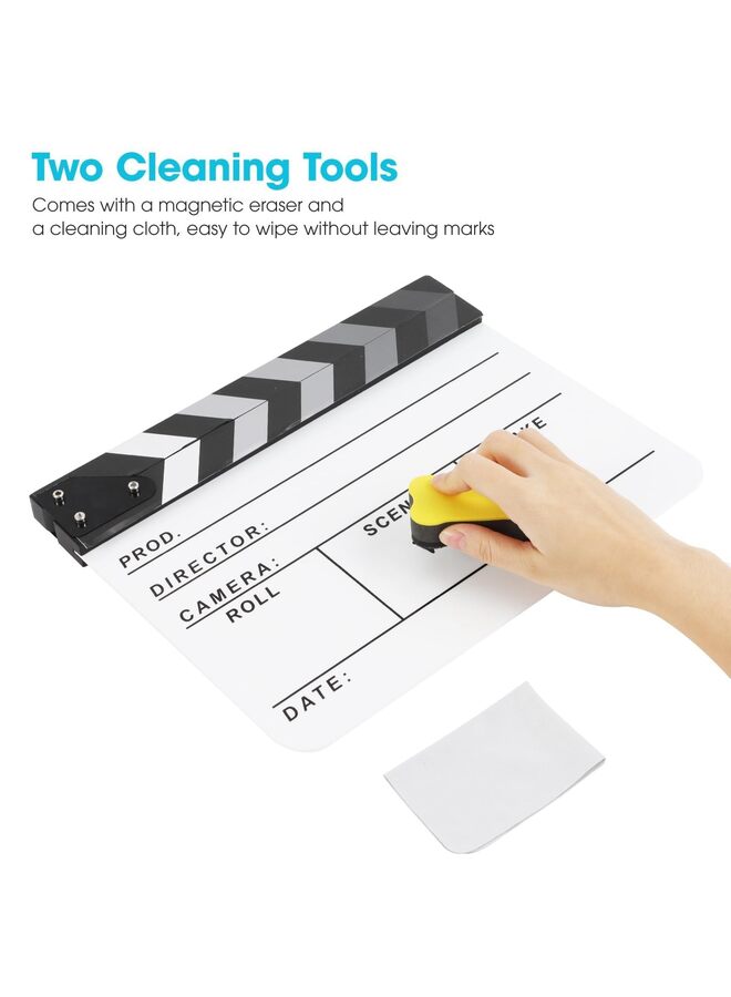 Clapper Board Clapboard Set with Magnetic Blackboard Eraser Custom Pens Cleaning Cloth and Hex Wrench for Movie Directors, TV Film, Action Scenes, Video Production - Image 4