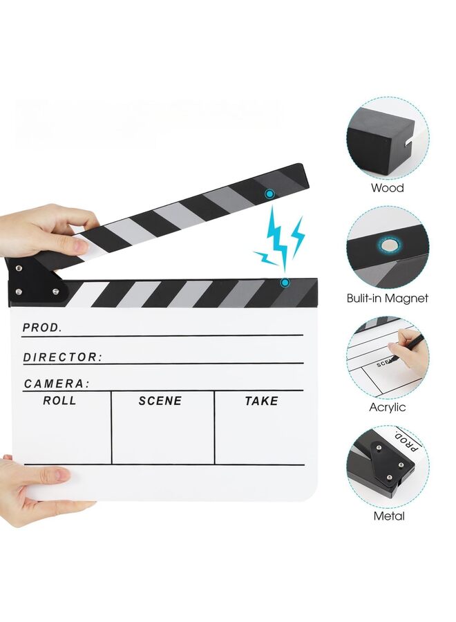 Clapper Board Clapboard Set with Magnetic Blackboard Eraser Custom Pens Cleaning Cloth and Hex Wrench for Movie Directors, TV Film, Action Scenes, Video Production - Image 3