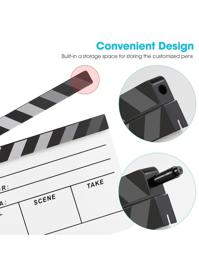 Clapper Board Clapboard Set with Magnetic Blackboard Eraser Custom Pens Cleaning Cloth and Hex Wrench for Movie Directors, TV Film, Action Scenes, Video Production - Image 2