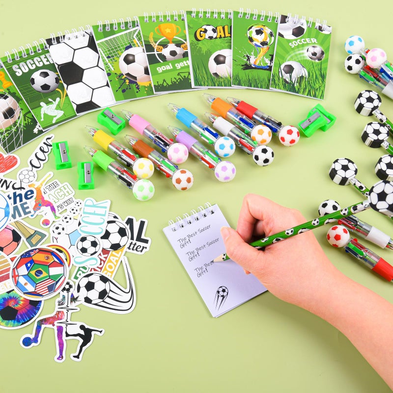 LiYiQ 247 Pcs Soccer Party Supplies Return Gifts for Party, Student Stationery Gifts from Teacher Rewards Prizes, Pencil Erasers Notebooks Stickers for Soccer Classroom Birthday - Image 2