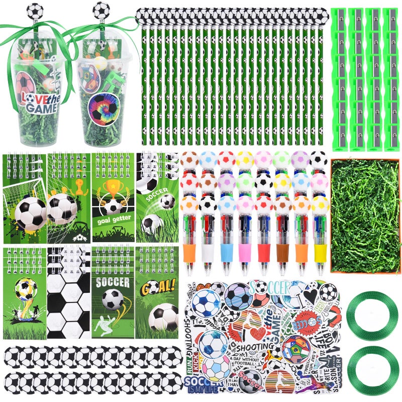 LiYiQ 247 Pcs Soccer Party Supplies Return Gifts for Party, Student Stationery Gifts from Teacher Rewards Prizes, Pencil Erasers Notebooks Stickers for Soccer Classroom Birthday - Image 1