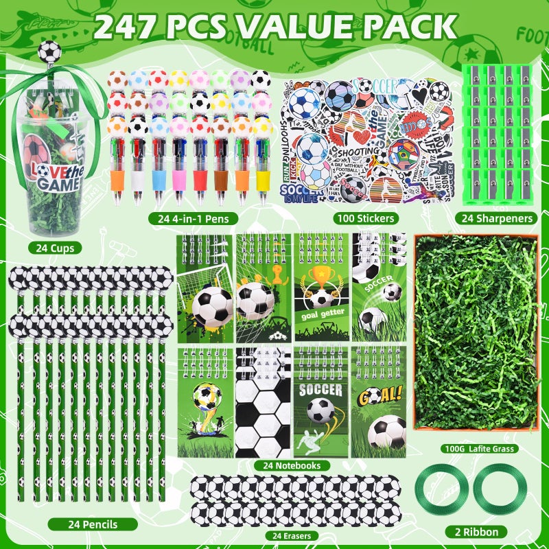 LiYiQ 247 Pcs Soccer Party Supplies Return Gifts for Party, Student Stationery Gifts from Teacher Rewards Prizes, Pencil Erasers Notebooks Stickers for Soccer Classroom Birthday - Image 4
