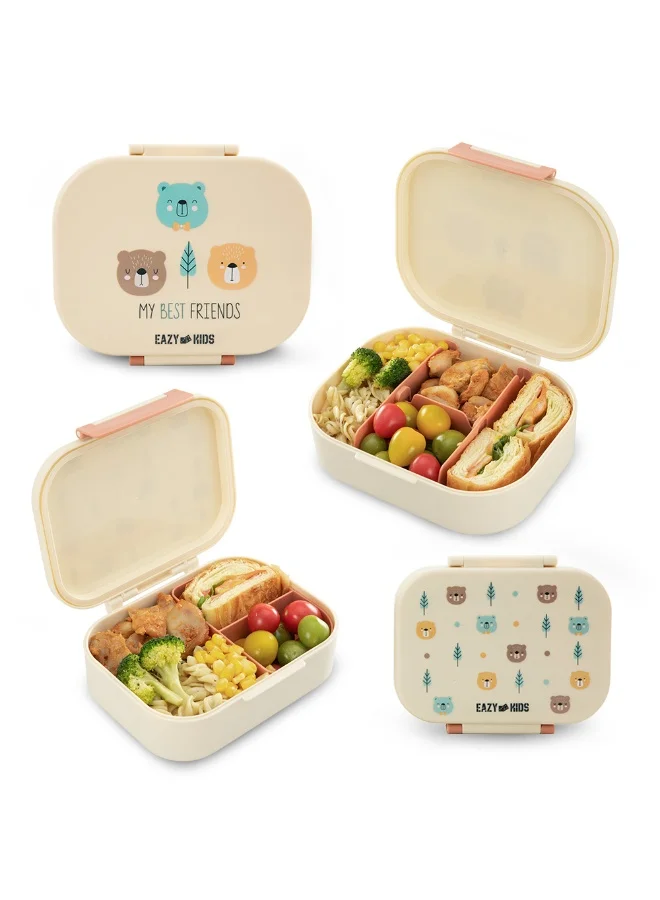 إيزي كيدز Eazy Kids Personalized Bento Lunch Box Set of 2, 1200ml + 760ml, Leakproof, BPA Free, Compartment Food Containers - Friend Ivory
