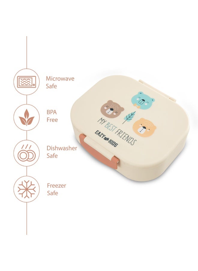 Eazy Kids مجموعة صندوق غداء بينتو شخصية للأطفال من Eazy Kids - 2 قطع، 1200 مل + 760 مل، مانع للتسرب، خالٍ من BPA، حاويات طعام بمقصورات - فريند آيفوري - Image 5