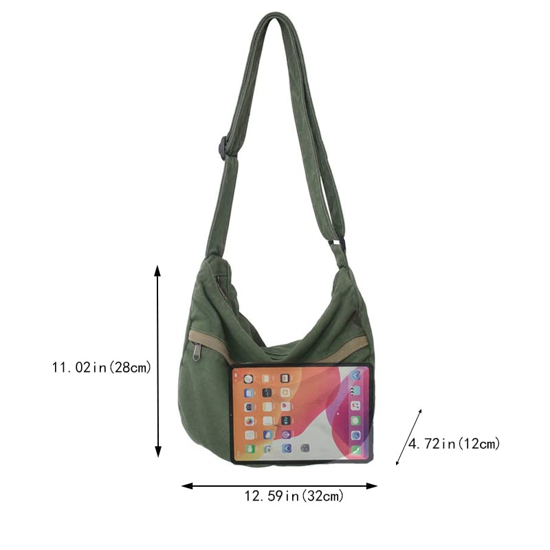 PRAGARI Canvas Messenger Bag Hobo Crossbody Bag for Women Green Shoulder Tote Handbag Vintage Aesthetic Travel Work - Image 4