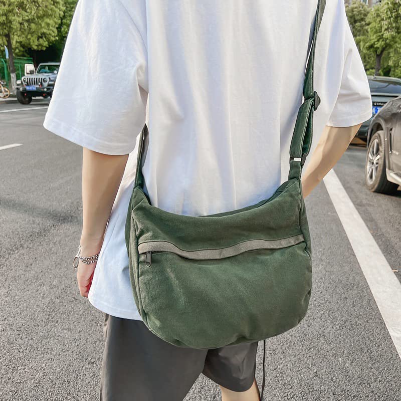 PRAGARI Canvas Messenger Bag Hobo Crossbody Bag for Women Green Shoulder Tote Handbag Vintage Aesthetic Travel Work - Image 5