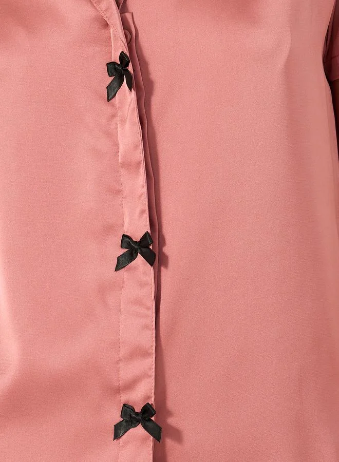 Styli Lace Insert Collared Shirt and Pyjama Set