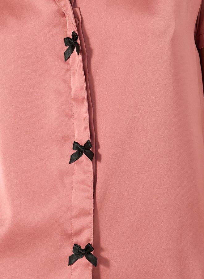 Styli Lace Insert Collared Shirt and Pyjama Set - Image 4