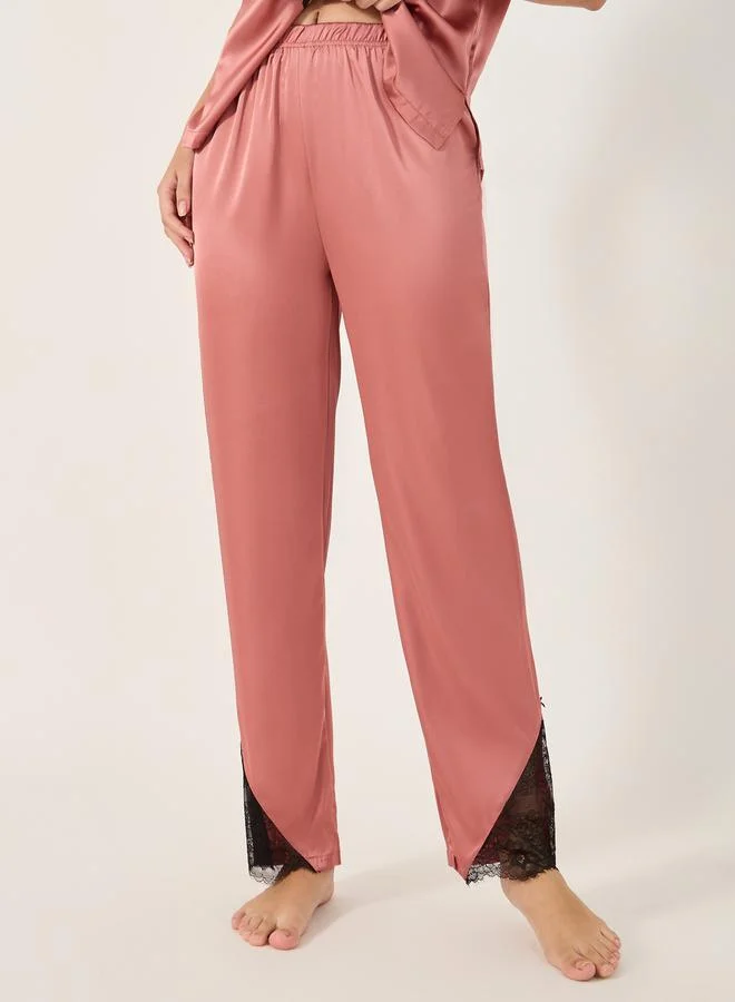 Styli Lace Insert Collared Shirt and Pyjama Set