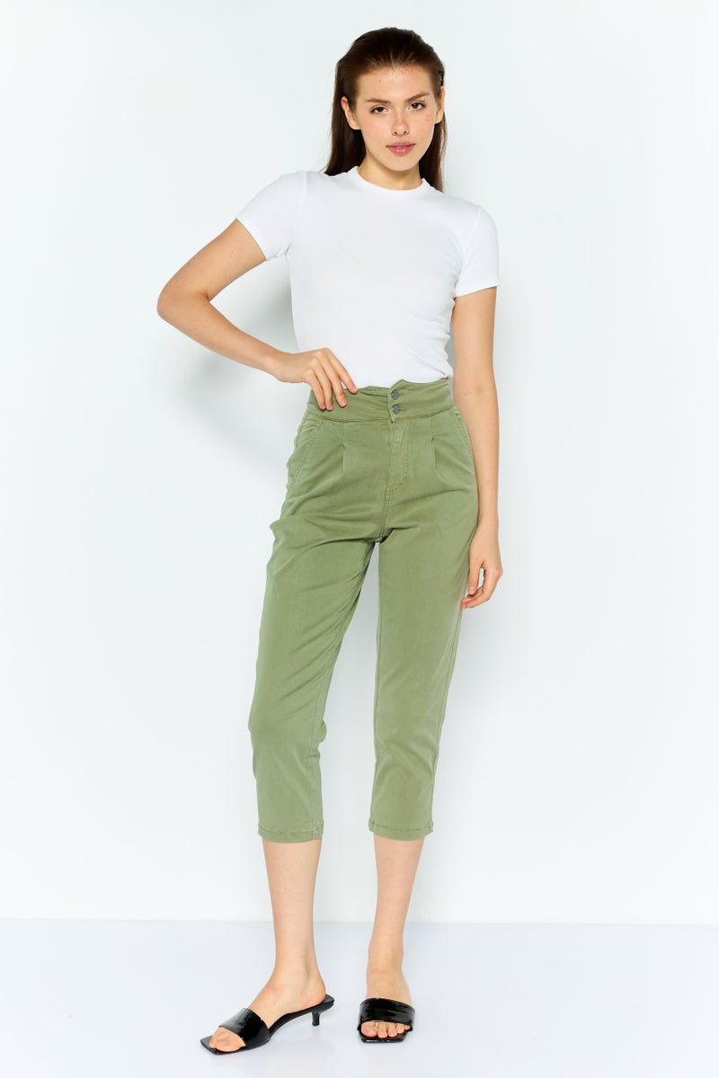 ONLY Women Regular Fit Plain Straight Leg Pants, Sage Green - Image 3