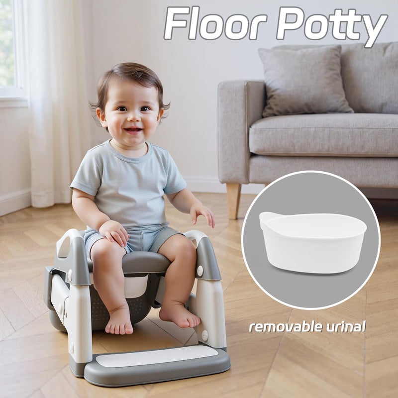 Snugzy Toddler Potty Training Seat 3-in-1 Foldable Potty Training Toilet with Step Stool Adjustable Potty Chair with Urinals (Grey) - Image 3