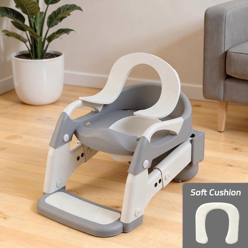 Snugzy Toddler Potty Training Seat 3-in-1 Foldable Potty Training Toilet with Step Stool Adjustable Potty Chair with Urinals (Grey) - Image 4