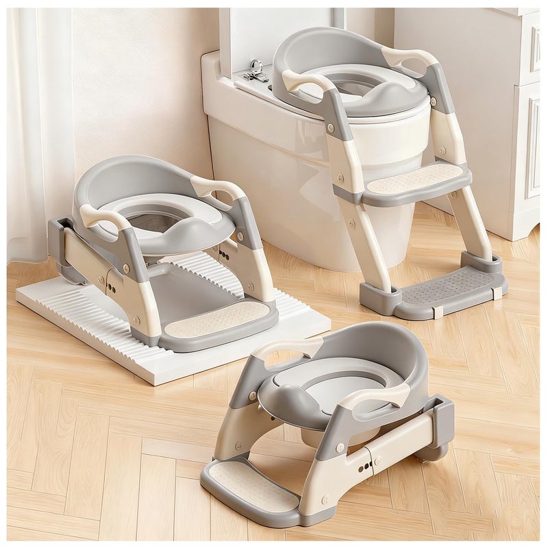 Snugzy Toddler Potty Training Seat 3-in-1 Foldable Potty Training Toilet with Step Stool Adjustable Potty Chair with Urinals (Grey) - Image 1