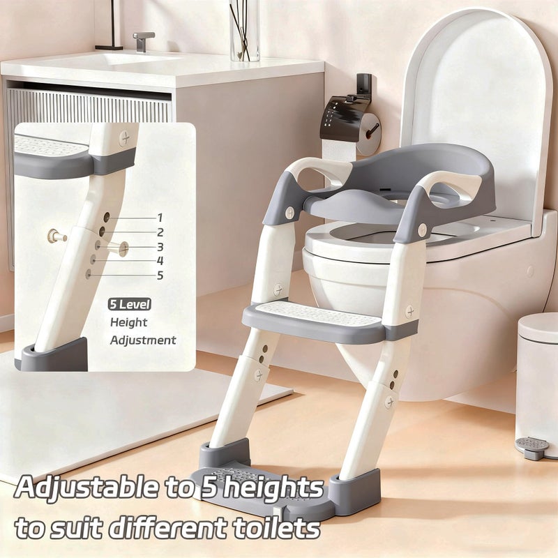 Snugzy Toddler Potty Training Seat 3-in-1 Foldable Potty Training Toilet with Step Stool Adjustable Potty Chair with Urinals (Grey) - Image 5