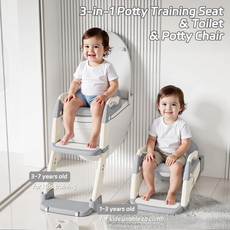 Snugzy Toddler Potty Training Seat 3-in-1 Foldable Potty Training Toilet with Step Stool Adjustable Potty Chair with Urinals (Grey) - Image 2