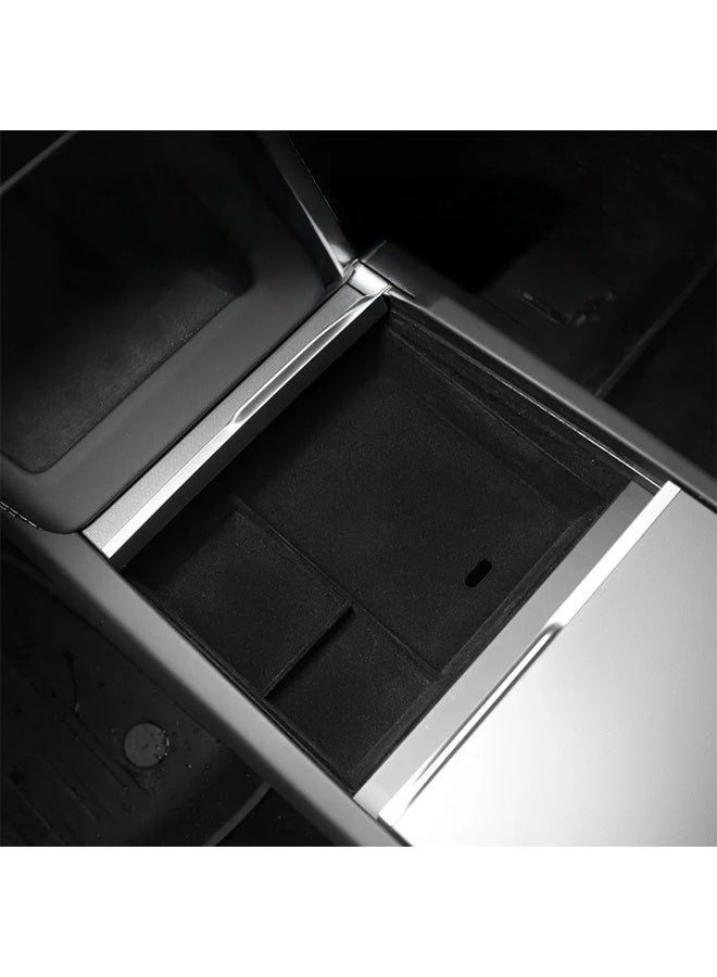 HPS 3PCS Central Armrest Flocking Storage Box for Tesla Model 3/Y – Black Color - Image 3