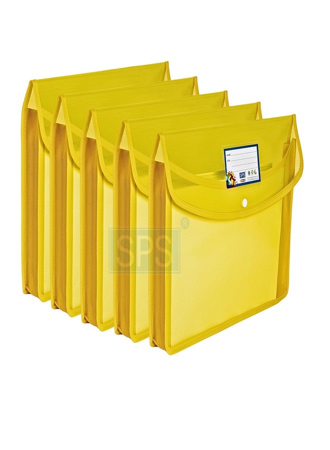 اس بي اس حافظة ملفات SPS، حقيبة تخزين ملفات شفافة من البولي بلاستيك بحجم A4/Foolscap مع زر كبس، مجموعة من 5 قطع (أصفر) - Image 2