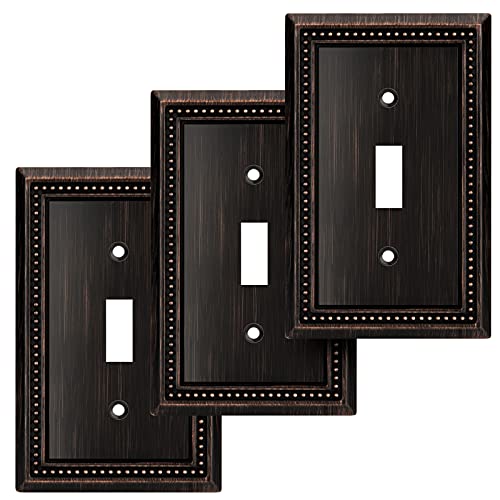 Henne Bery Sunken Pearls Heavy Duty Decorative Wall Plate Switch Plate Outlet Cover (Single Toggle, 3 Pack, Aged Bronze) - Image 1