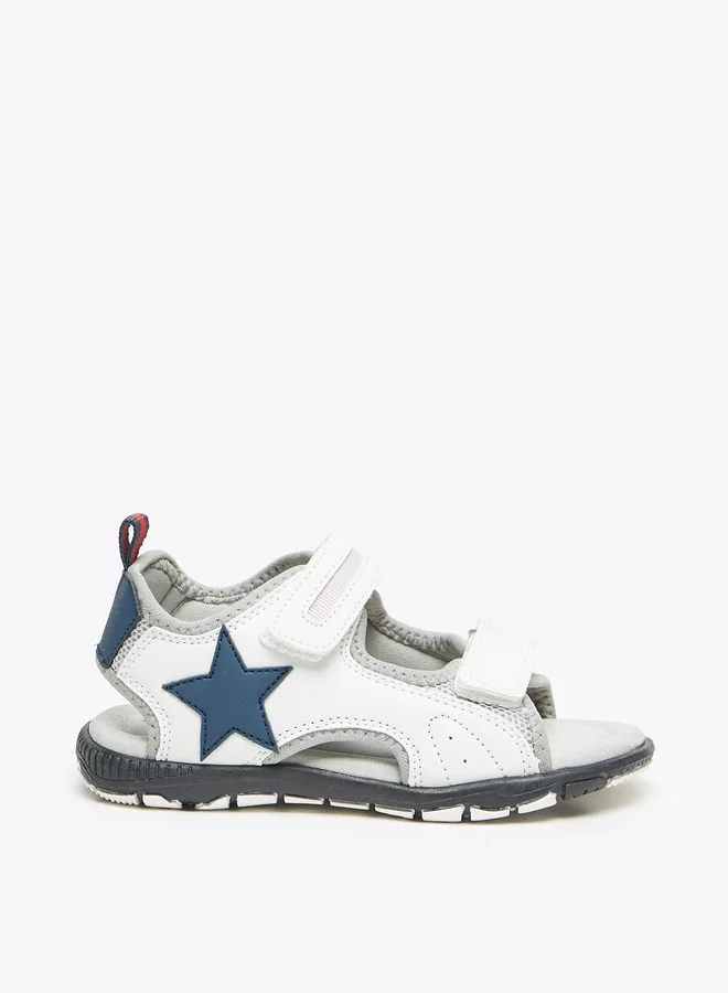 جونيورز Boys Star Applique Sandals With Hook And Loop Closure