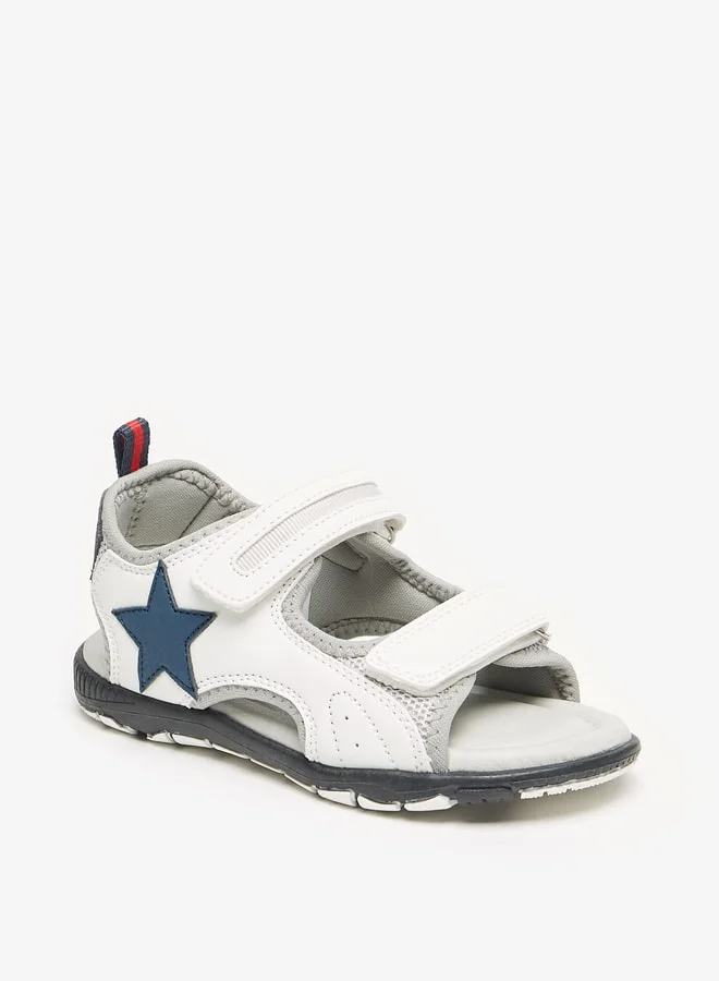 جونيورز Boys Star Applique Sandals With Hook And Loop Closure