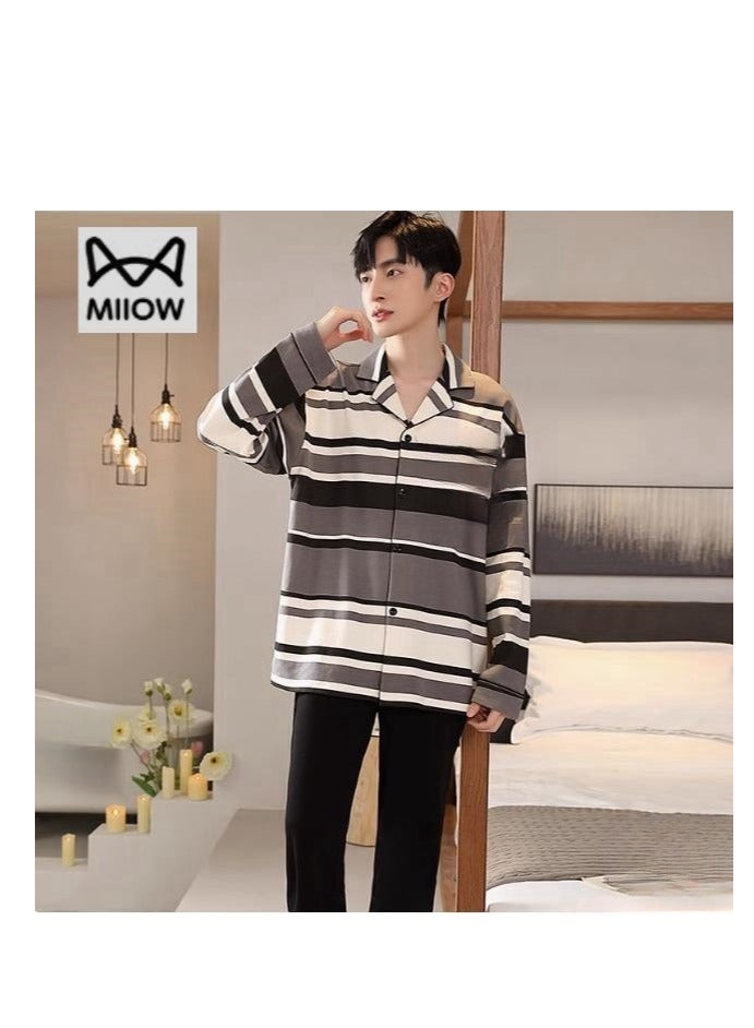 MIIOW Cotton Men's Long Sleeved And Long Pants Home Suit Set - Image 1