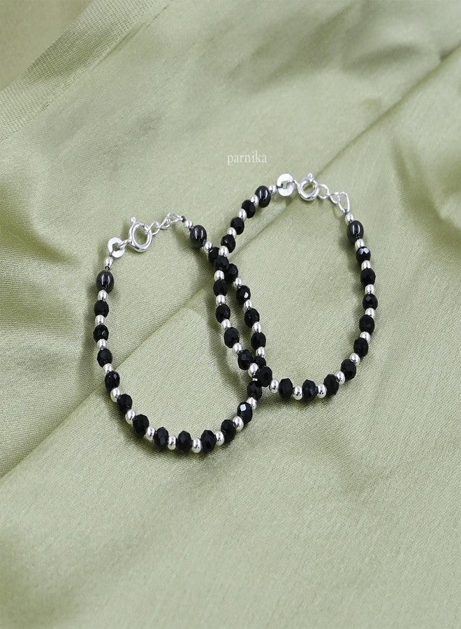 Parnika (Formerly MJ 925 Traditional Silver & Black Crystals Baby Nazariya Kids Silver Bracelet in Pure 92.5 Sterling Silver for Kids - One pair (Silver Balls) - Image 5