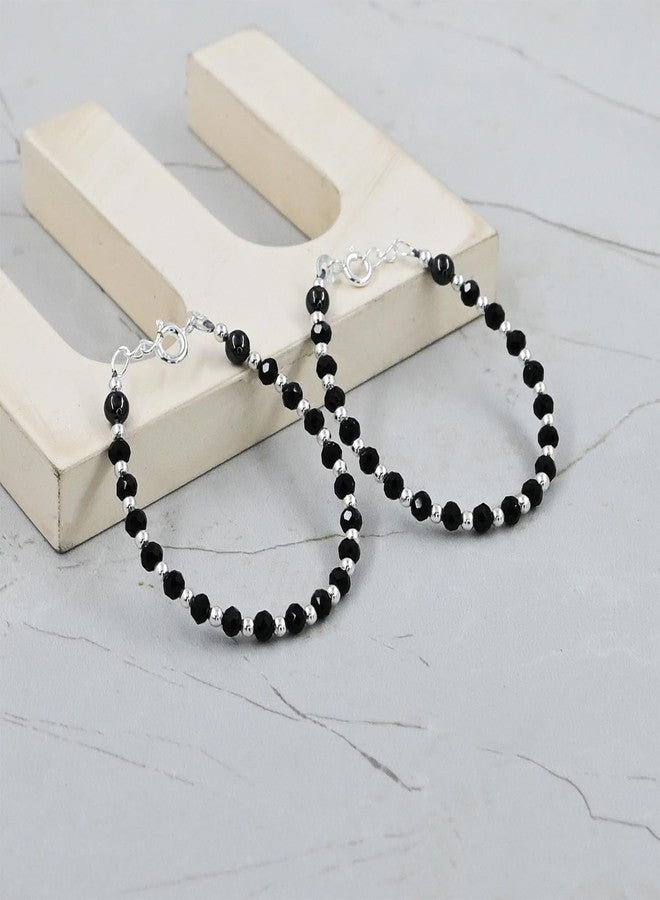Parnika (Formerly MJ 925 Traditional Silver & Black Crystals Baby Nazariya Kids Silver Bracelet in Pure 92.5 Sterling Silver for Kids - One pair (Silver Balls) - Image 4