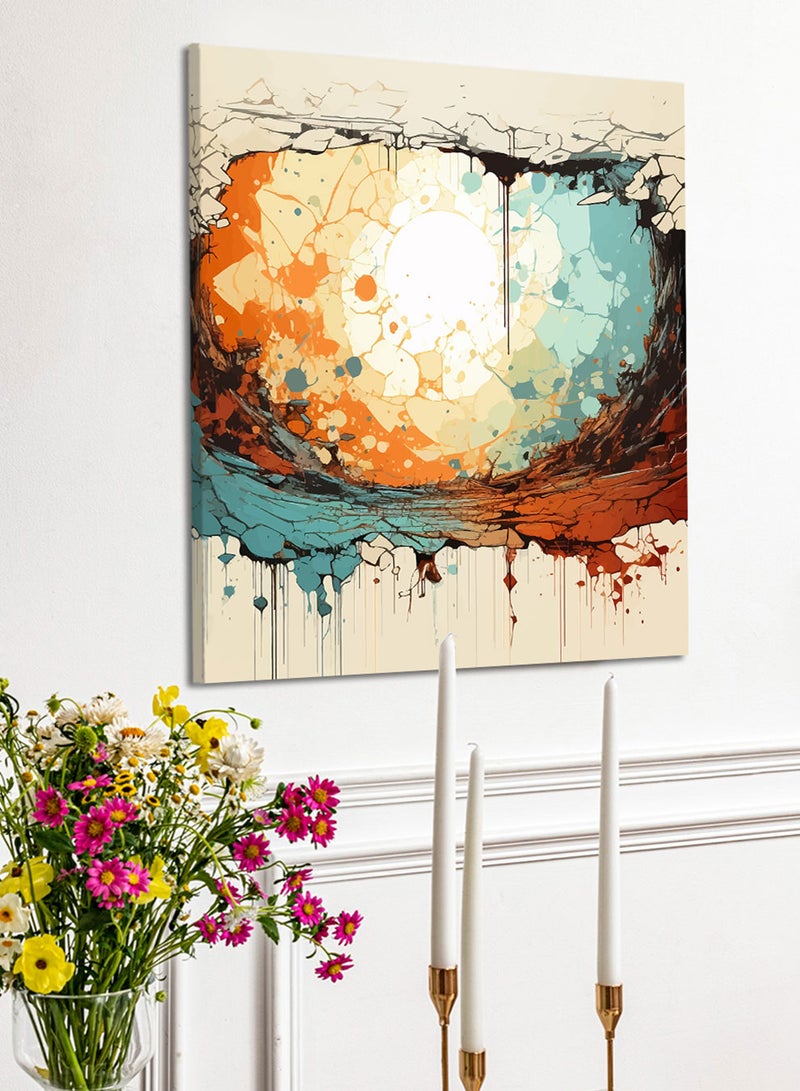 LOWHA Square Canvas Wall Art Stretched Over Wooden Frame with Distressed Conceptual Art Painting - Image 1