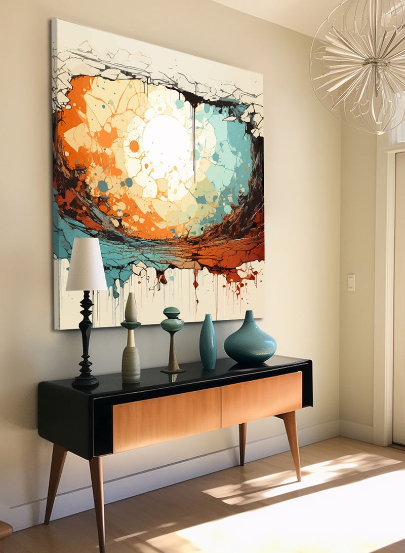 LOWHA Square Canvas Wall Art Stretched Over Wooden Frame with Distressed Conceptual Art Painting - Image 2
