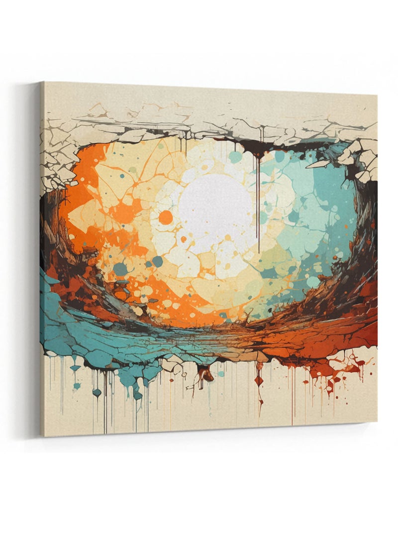 LOWHA Square Canvas Wall Art Stretched Over Wooden Frame with Distressed Conceptual Art Painting - Image 4