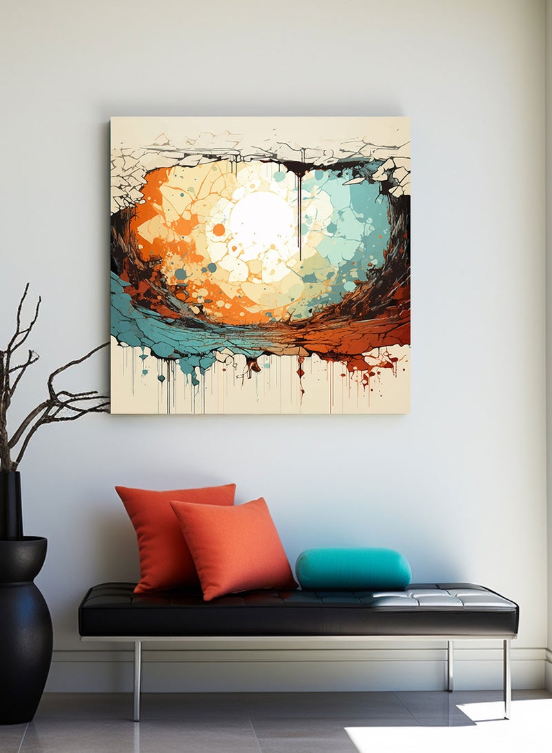 LOWHA Square Canvas Wall Art Stretched Over Wooden Frame with Distressed Conceptual Art Painting - Image 3